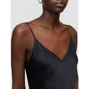 Nordstrom M Silk Cami Satin Top Sleeveless V-Neck Black Luxury Lingerie